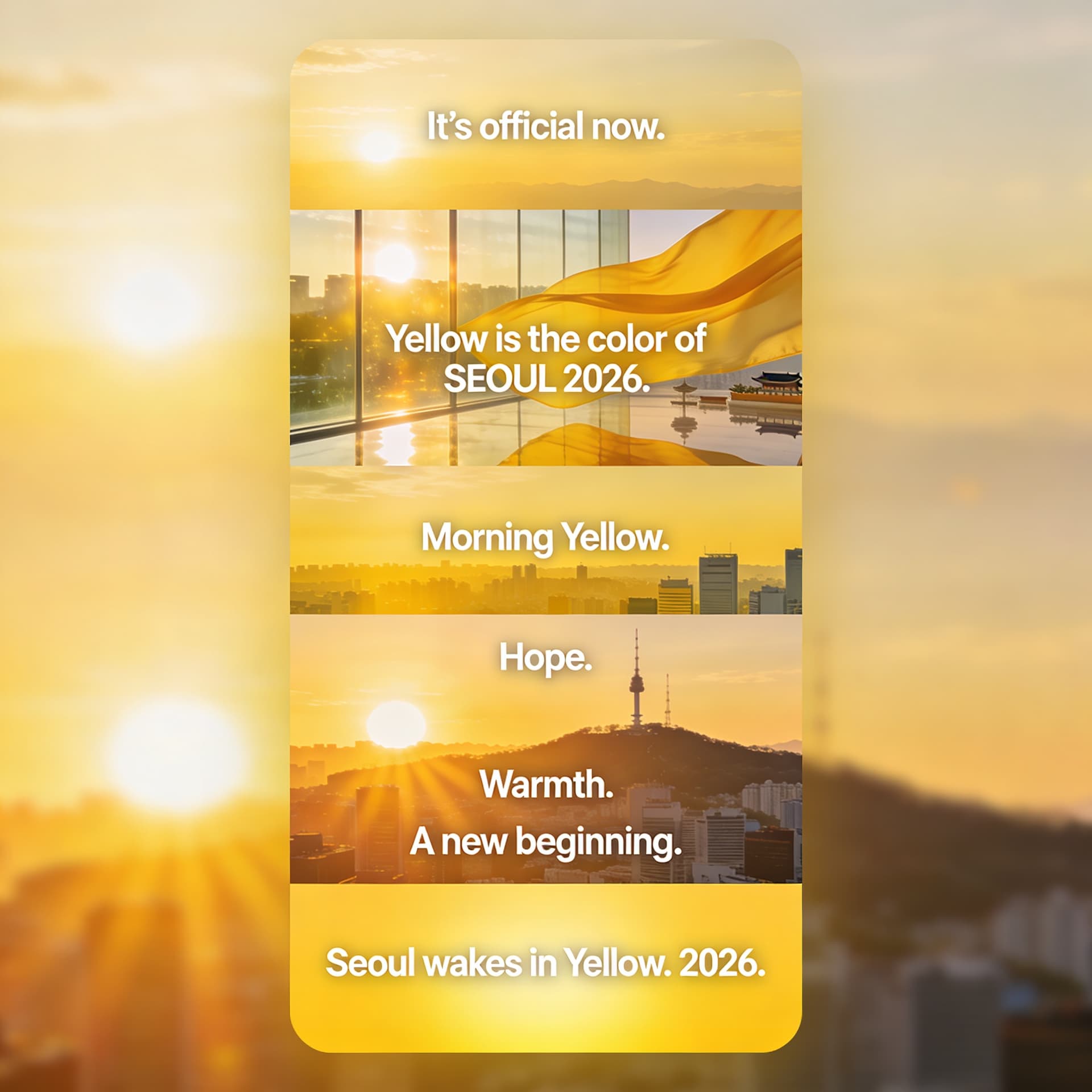 AI generated: Create a cinematic, vertical 9:16 Instagram reel announcing that Yellow is the official color of Seo...