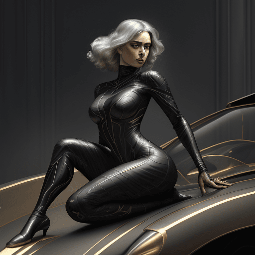AI generated: a woman in black with silver paint covering her, in the style of dark gold and bronze, comic art, fu...