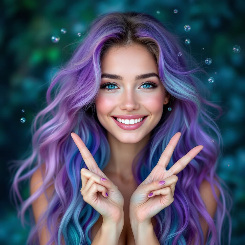AI generated: Frontal portrait of a beautiful 30 year old woman who looks like a mermaid. She is happy and smiling...