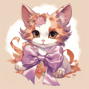 AI generated: An Anime Art tshirt design, Terracotta, a whimsical anime cat with a playful ribbon, hd, microscopy,...