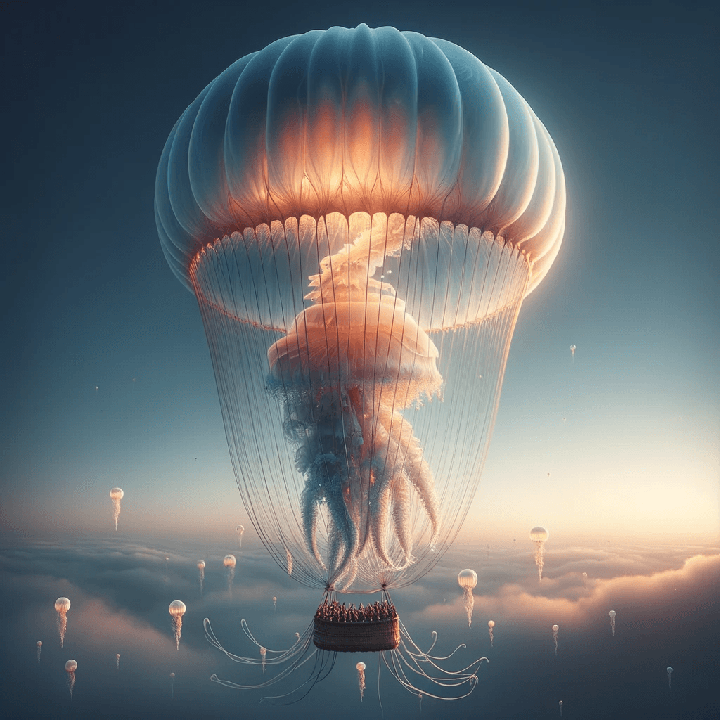 AI generated: Ultra-detailed 8K Photography: A hyper-realistic scene capturing the elegance of a jellyfish transfo...