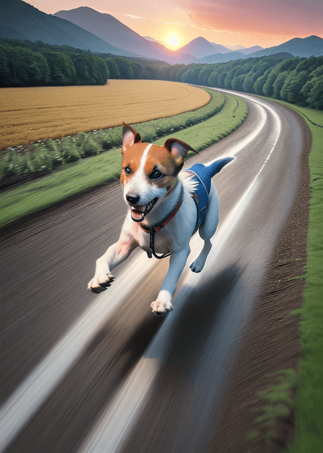 AI generated: hyper realistic, anime, anthropomorphic male dog, running, speed, fast, backpack, travel, trip, rush...