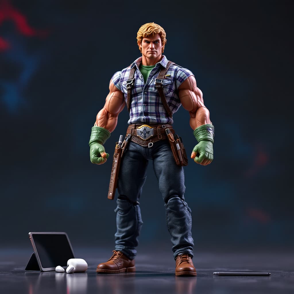 AI generated: “A hyper-realistic 1980s-style action figure of a heroic graphic designer, inspired by classic He-Ma...