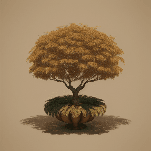 AI generated: 
drawing of a Brazilian tree with a crown formed by spaced leaves. Golden and brown color. octane re...