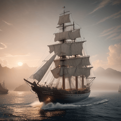 AI generated: Photo of a ultra realistic sailing ship, dramatic light, pale sunrise, cinematic lighting, battered,...