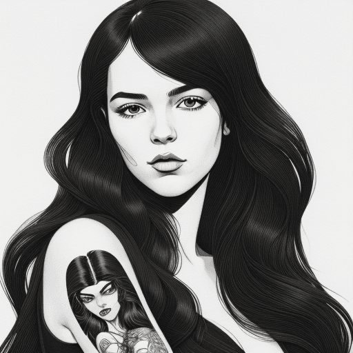 AI generated: black and white illustration in the form of a woman with flowing hair, in the style of martine johan...