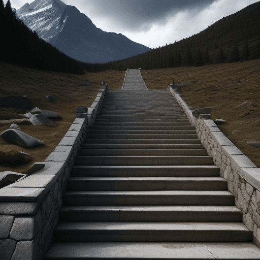 AI generated: stone stairs, a mountain made of stairs, minimalist natural backround 