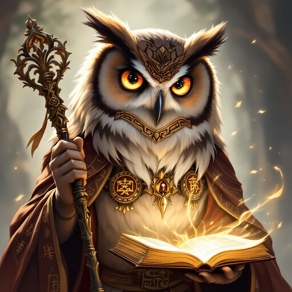 AI generated: *"A majestic owl sage with human-like features, depicted in an anime style with stunning detail and ...