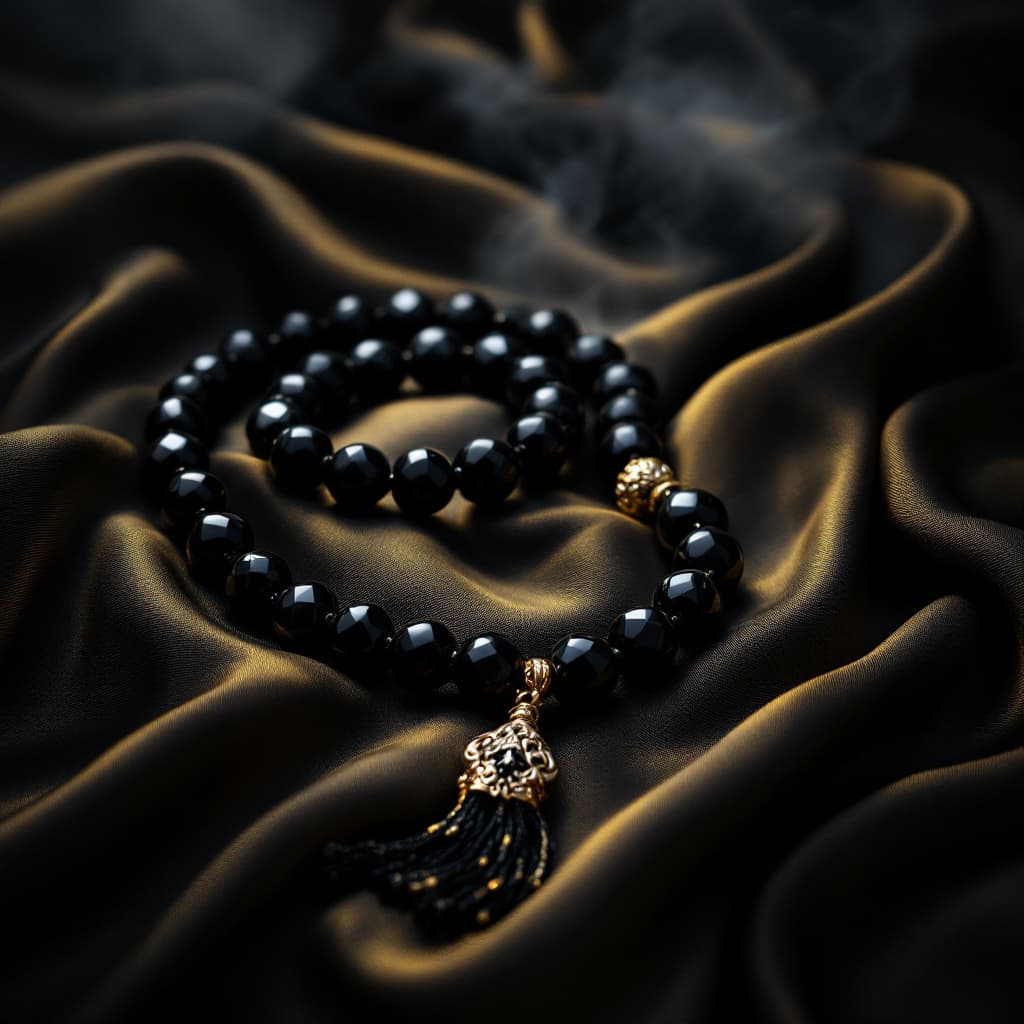 AI generated: "A luxurious and elegant black and gold silk-like fabric flowing in waves, with a mysterious smoky e...