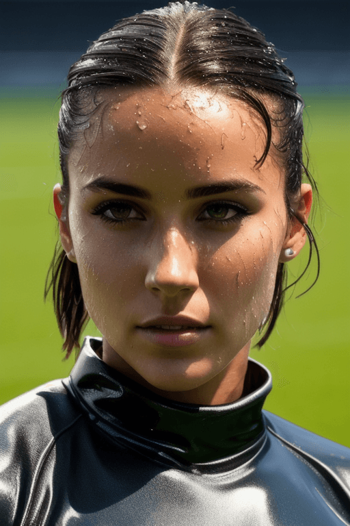 AI generated: (masterpiece, highres), super realistic erotic sports illustration of a young woman as a soccer goal...