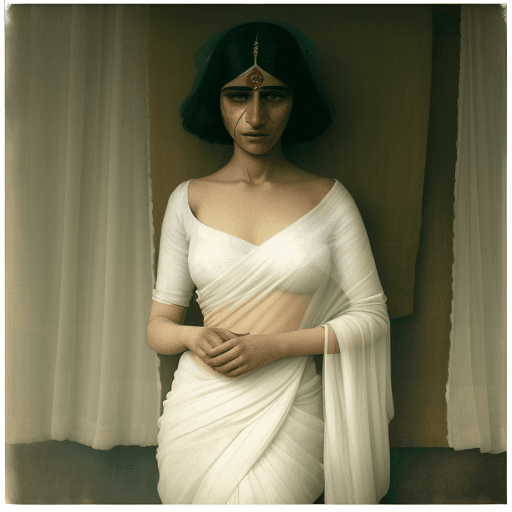 AI generated: woman in white saree is a great fashion shot, in the style of katia chausheva, raphael kirchner, pho...