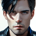AI generated: (masterpiece:1.1), (ultra hi res:1.2), picture of a man, (leather jacket), only jeans pants, (blue) ...