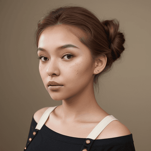 AI generated: An image of a young woman with a medium complexion and chestnut-colored hair styled in a casual updo...