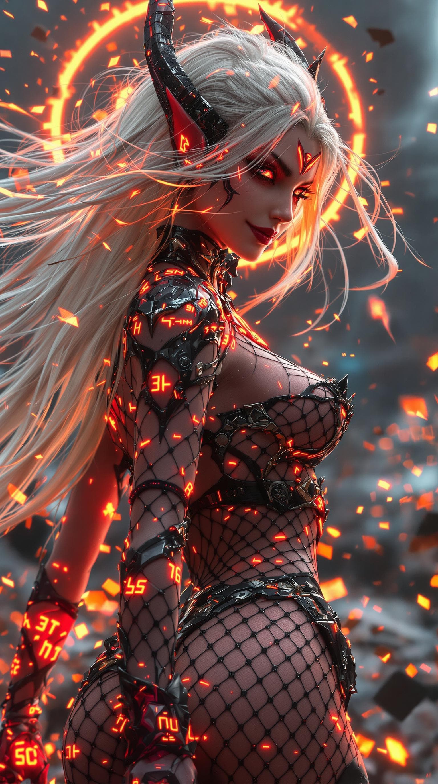 AI generated: photorealistic, detailed flying hair, urbanpunk, more colorful, photography from behind, sassy, sala...