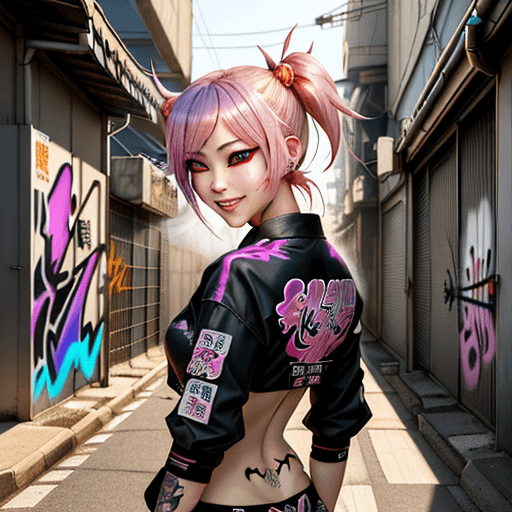 AI generated: Genshin impact, amber, rebel, synth wave, Korean, beautiful, graffiti looking at viewer, upper body,...