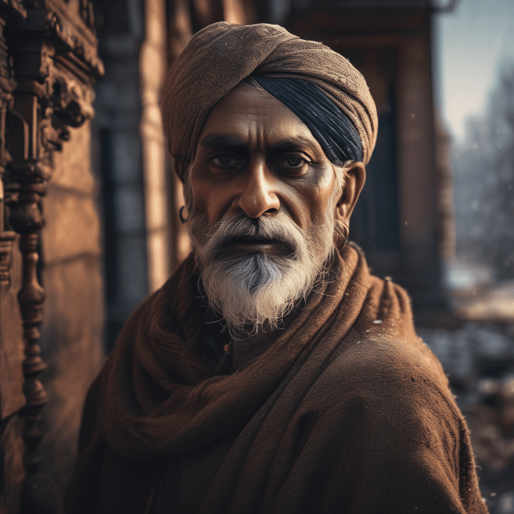 AI generated: A mesmerizing image of an Indian artist in winter daylight, with photorealistic details and a dramat...