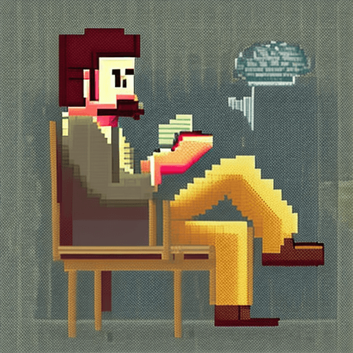 AI generated: reading book with man,pixel art