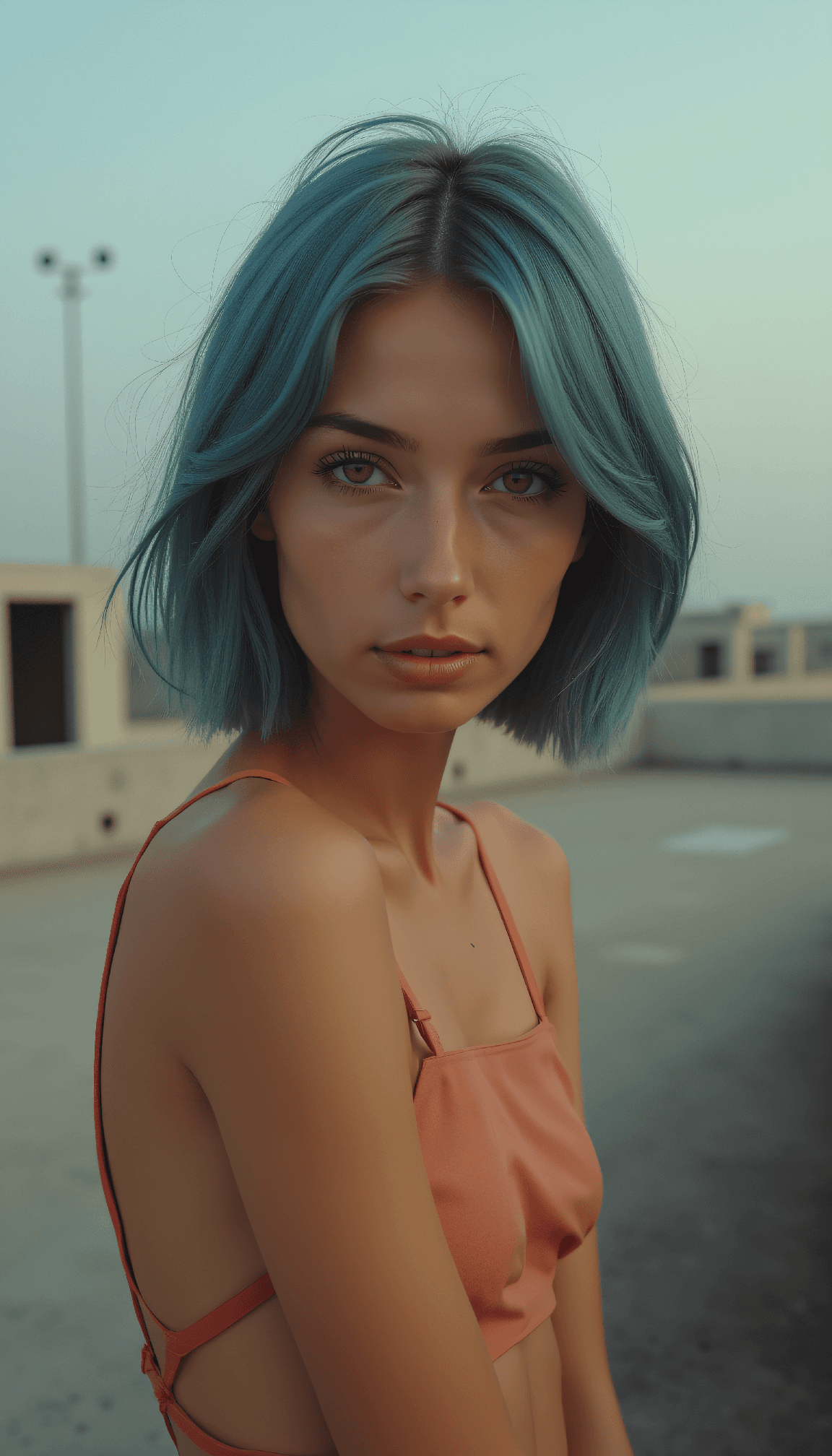 AI generated: polaroid, Brutalist high Fashion close up on face photo of a 24 year old Macedonian-Keralite female ...