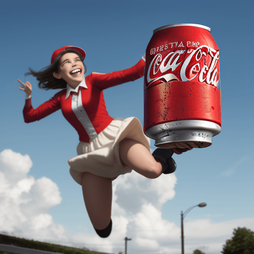 AI generated: a coca cola can is alive, smiling and jumping like a person