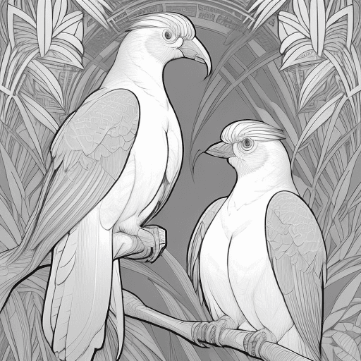 AI generated: clean simple line art of a cute beautiful exotic birds in their habitat, minimalistic patterns. no b...