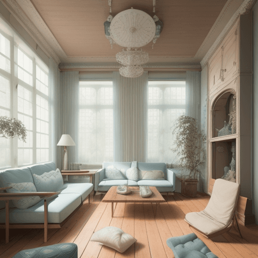AI generated: High resolution photography interior design, dreamy sunken living room conversation pit, wooden floo...