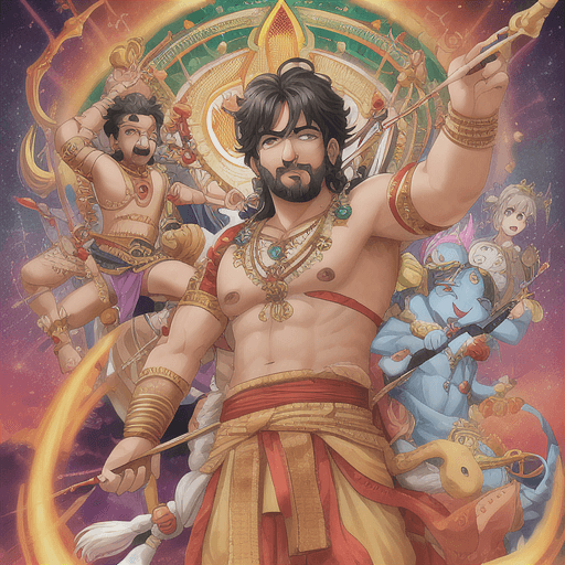 AI generated: adipurush, telugu actor prabhas, hindu, shri ram, god, bow and arrow in hand.