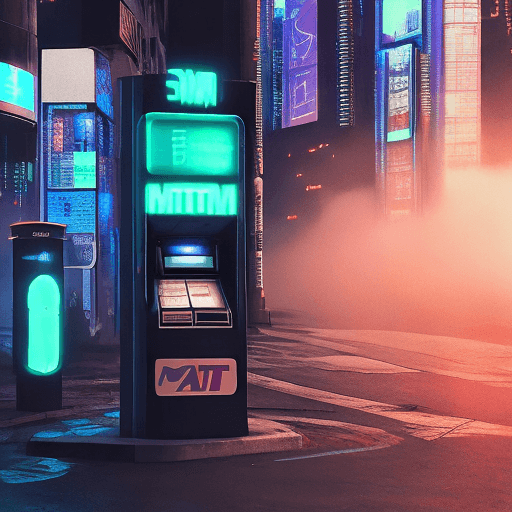 AI generated: close up cyberpunk at atm light fog