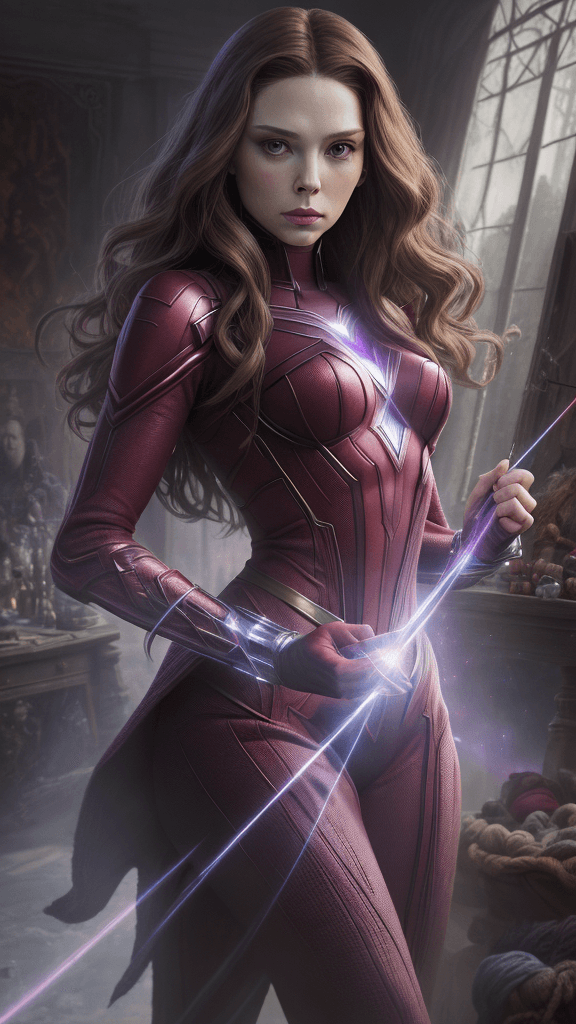 AI generated: (16k, best quality, master:1.2) HDR, Marvel Entertainment Art by, Scarlet Witch (AKA Wanda Django Ma...