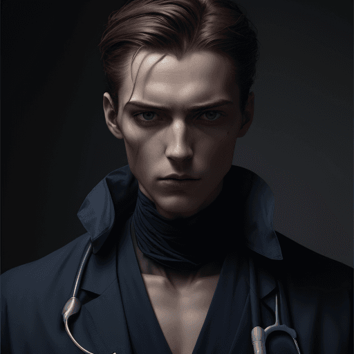 AI generated: a male medical doctor is dressed for the camera, a head bust photo in the style of daria endresen, k...