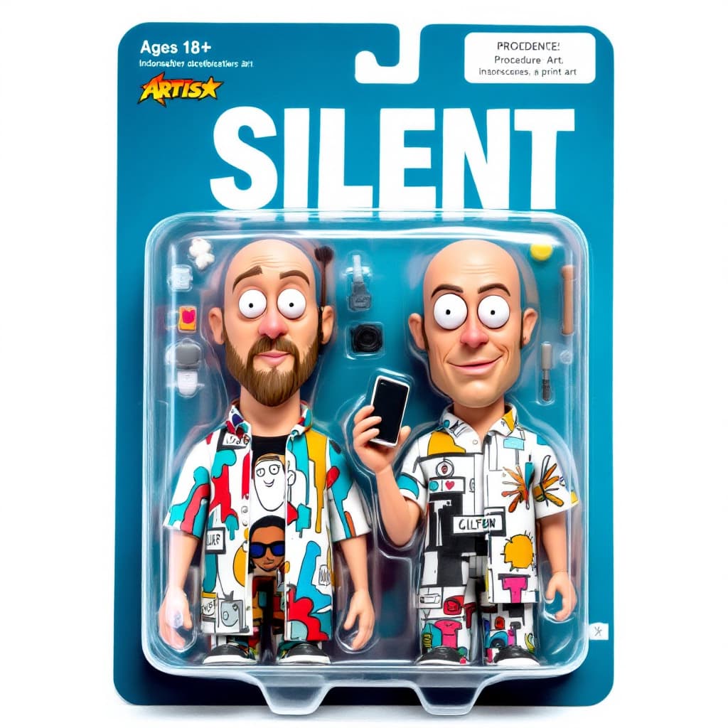 AI generated: A stylized collectible action figure in a toy package labeled "Silent" for ages 18+. They are wearin...