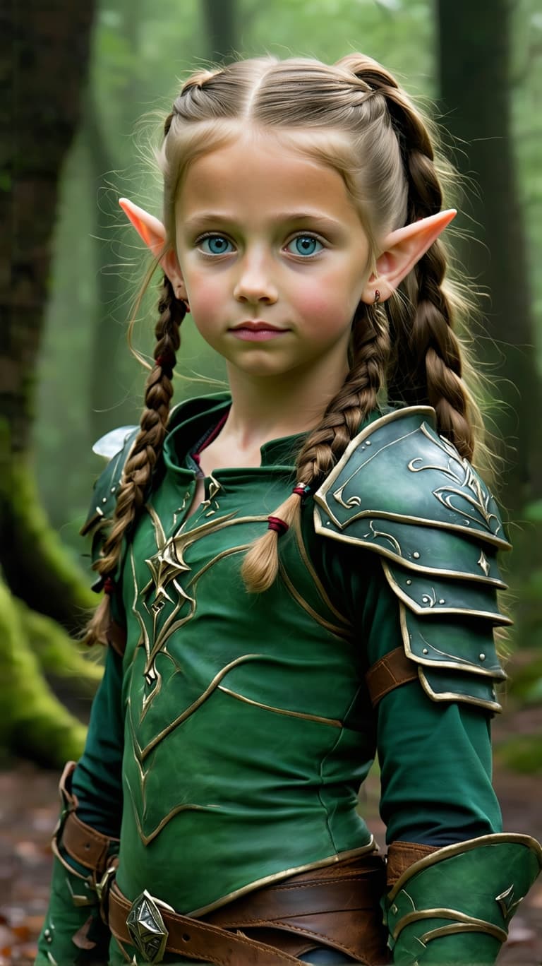 AI generated: A professional photograph capturing the world’s most beautiful third-grade girl, a short-eared elf, ...