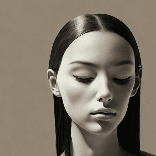 AI generated: 
a black and white photo of a woman with shadow. , in the style of minimalist beauty, light bronze a...