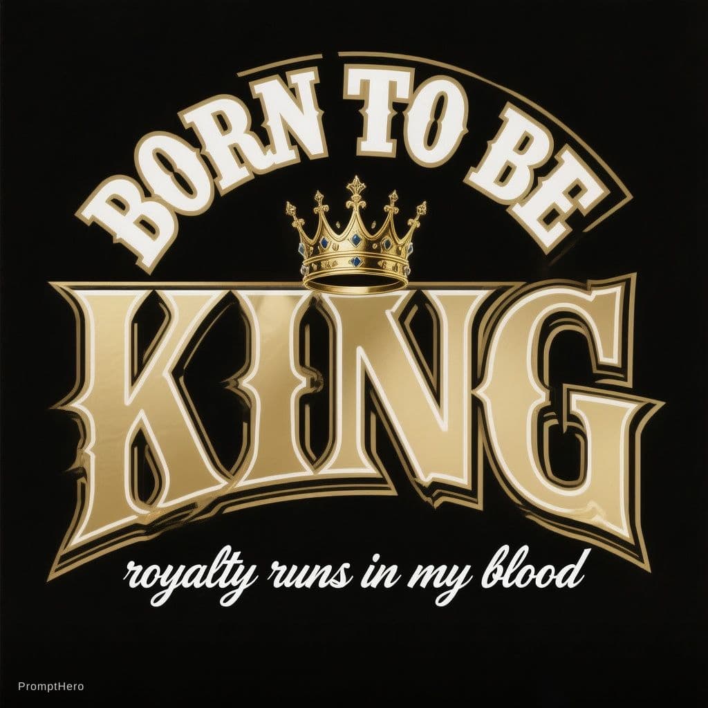 AI generated: Vector t-shirt typography, bold serif font "BORN TO BE" arched top in white, huge outlined gold lett...