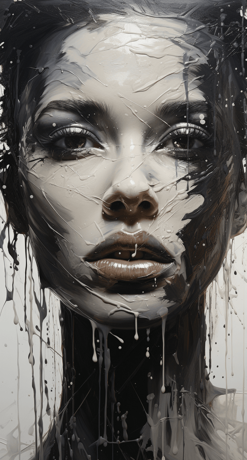 AI generated: painting, ksanitko, in the style of yanjun cheng, black and white mastery, black and white portraits...