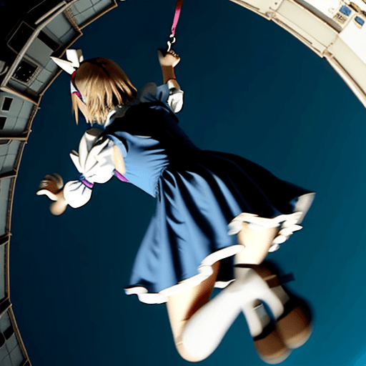 AI generated: Alice realisitc doing free fall not creepy