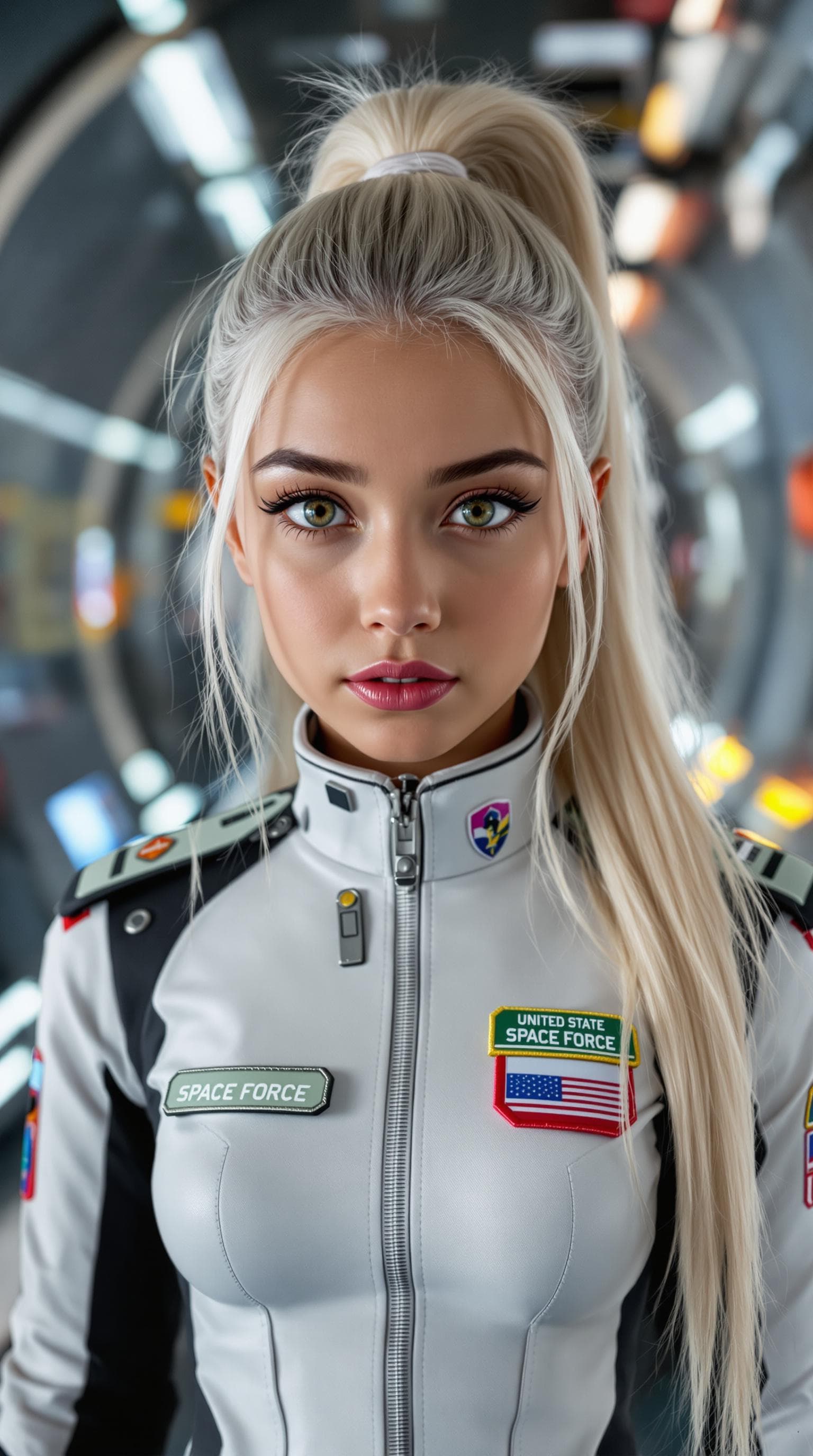 AI generated: a professional photo of a exceptionally of the most beautiful (tween) United State Space Force, (fut...