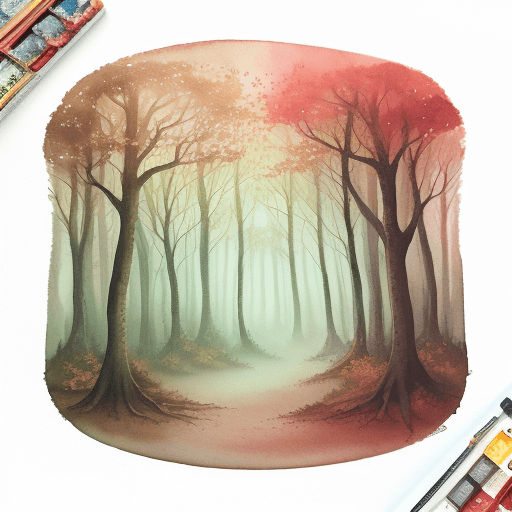 AI generated: forest magic, an enchanted dreamlike autumn forest, delicate watercolor illustration with a light vi...