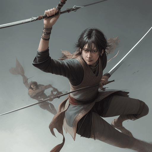 AI generated: jisuga talviir morain,  swinging swords
