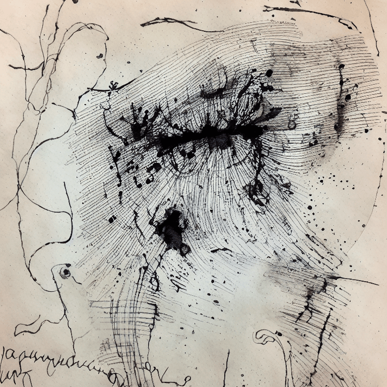 AI generated: Ink illustration,  paranoid, annotated, messy, disorganized, with Anatomical non -finished drawing, ...