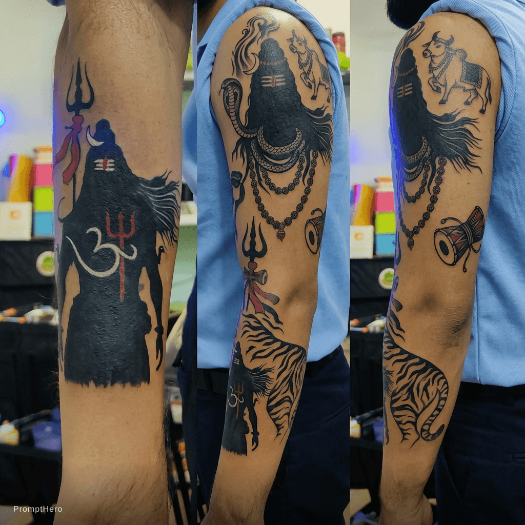 AI generated: Shiva tattoo in full hand front and back both 