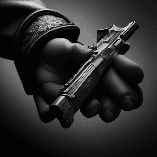 AI generated: "Visualize a compelling moment: a hand firmly clasping a pistol, rendered in full, realistic black. ...