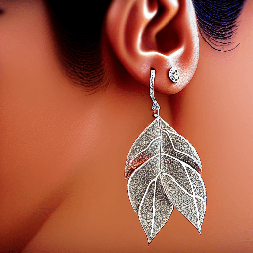 AI generated: photo of a ultra realistic  diamonds earrings dramatic light, nature inspiration, leaf, cinematic li...