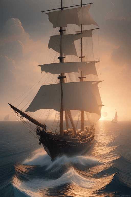 AI generated: Photo of a ultra realistic sailing ship, dramatic light, pale sunrise, cinematic lighting, battered,...