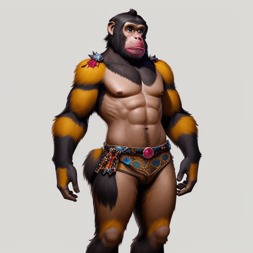 AI generated: Anthro-furry humanoid ape , costume three-piece , watch-check , character concept design , painting ...