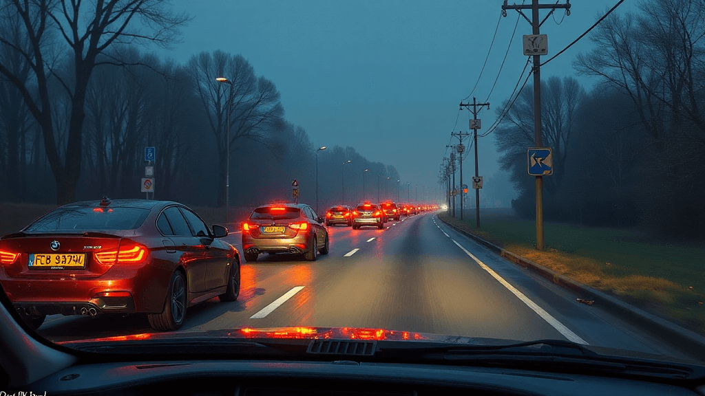 AI generated: Impressionistic painting style. Die unscharfe Sicht aus einem Auto, das durch eine regnerische Nacht...