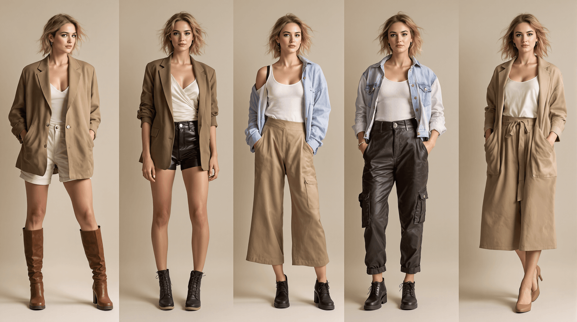 AI generated: "A 3x3 grid of a tall British Caucasian woman , showcasing multiple full-body and face poses. Her fa...