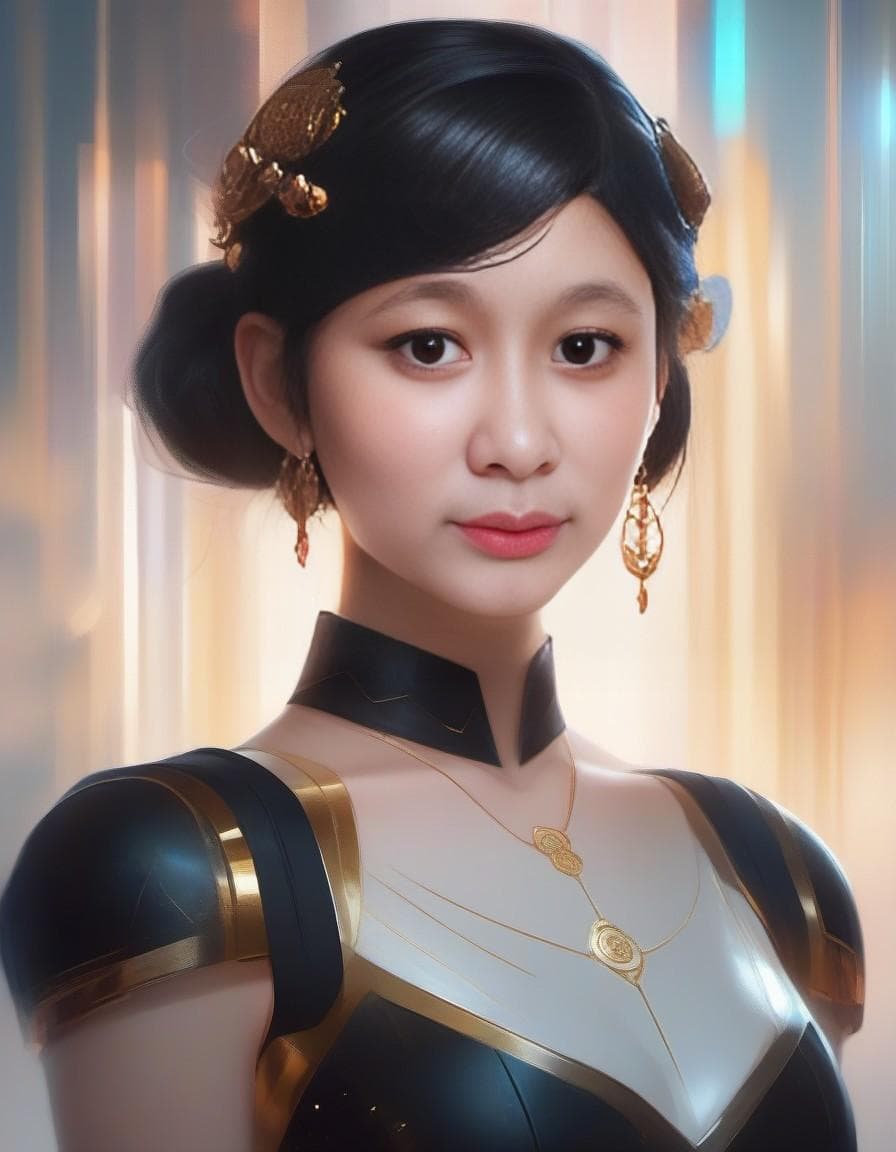 AI generated: pixar portrait 8 k photo, beautiful shiny white rich galactic prima ballerina clowncore russian cybo...