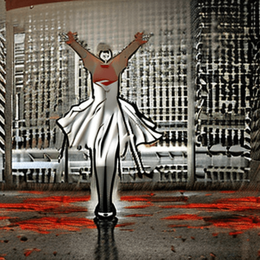 AI generated: (a sadistic girl), (wearing a blood-soaked white dress), (dark alley), (night), (raining), horror, (...