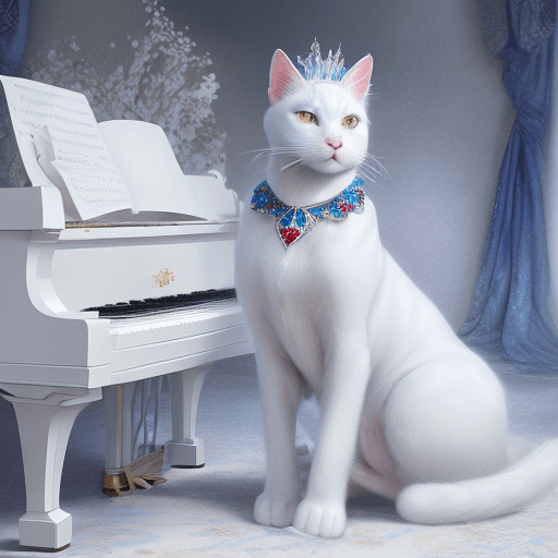 AI generated: Award winning, realistic detailed color photo of a white cat with blue ruby jewels, an exquisite fel...