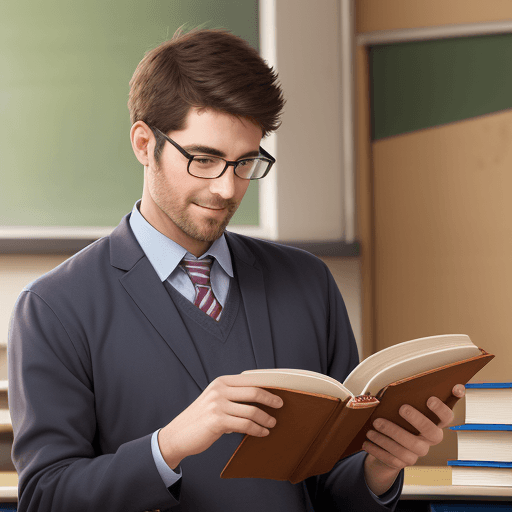 AI generated: A teacher man teaching with a book in your hand in the classroom